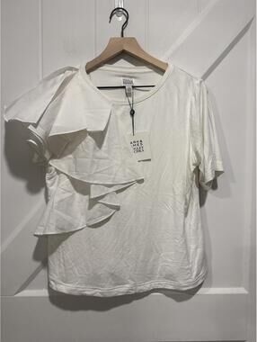 Mark & James by Badgley Mischka White Ruffle Sleeve Top, Large